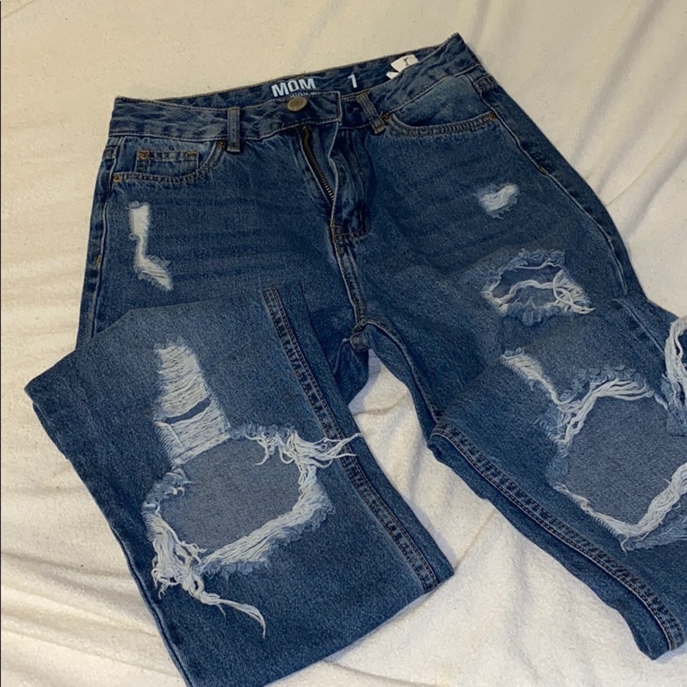 High waisted ripped mom jeans